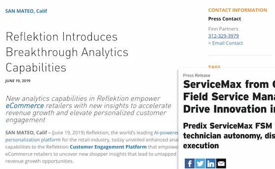 Press release: breakthrough analytics capabilities (Reflektion)